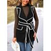 imagePRETTYGARDEN Womens 2025 Tweed Vest Jackets Sleeveless Lapel Button Front Belt Color Block Winter Cardigan OuterwearBlack