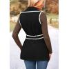 imagePRETTYGARDEN Womens 2025 Tweed Vest Jackets Sleeveless Lapel Button Front Belt Color Block Winter Cardigan OuterwearBlack