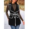 imagePRETTYGARDEN Womens 2025 Tweed Vest Jackets Sleeveless Lapel Button Front Belt Color Block Winter Cardigan OuterwearBlack
