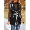 imagePRETTYGARDEN Womens 2025 Tweed Vest Jackets Sleeveless Lapel Button Front Belt Color Block Winter Cardigan OuterwearBlack