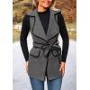 imagePRETTYGARDEN Womens 2025 Tweed Vest Jackets Sleeveless Lapel Button Front Belt Color Block Winter Cardigan OuterwearDark Grey