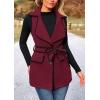 imagePRETTYGARDEN Womens 2025 Tweed Vest Jackets Sleeveless Lapel Button Front Belt Color Block Winter Cardigan OuterwearWine Red