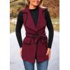 imagePRETTYGARDEN Womens 2025 Tweed Vest Jackets Sleeveless Lapel Button Front Belt Color Block Winter Cardigan OuterwearWine Red