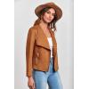 imagePRETTYGARDEN Womens Faux Suede Jackets 2025 Spring Fall Clothes Long Sleeve Open Front Cropped Coat OutwearBrown