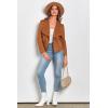 imagePRETTYGARDEN Womens Faux Suede Jackets 2025 Spring Fall Clothes Long Sleeve Open Front Cropped Coat OutwearBrown