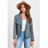 imagePRETTYGARDEN Womens Faux Suede Jackets 2025 Spring Fall Clothes Long Sleeve Open Front Cropped Coat OutwearGrey Blue