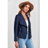 imagePRETTYGARDEN Womens Faux Suede Jackets 2025 Spring Fall Clothes Long Sleeve Open Front Cropped Coat OutwearNavy