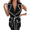 imagePRETTYGARDEN Womens 2025 Tweed Vest Jackets Sleeveless Lapel Button Front Belt Color Block Winter Cardigan OuterwearBlack