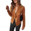 imagePRETTYGARDEN Womens Faux Suede Jackets 2025 Spring Fall Clothes Long Sleeve Open Front Cropped Coat OutwearBrown