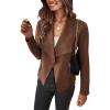 imagePRETTYGARDEN Womens Faux Suede Jackets 2025 Spring Fall Clothes Long Sleeve Open Front Cropped Coat OutwearCoffee
