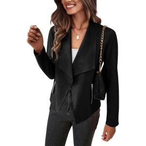 imagePRETTYGARDEN Womens Faux Suede Jackets 2025 Spring Fall Clothes Long Sleeve Open Front Cropped Coat OutwearBlack