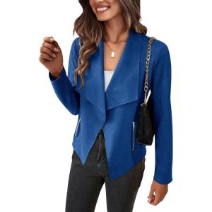 imagePRETTYGARDEN Womens Faux Suede Jackets 2025 Spring Fall Clothes Long Sleeve Open Front Cropped Coat OutwearBlue