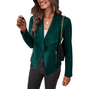 imagePRETTYGARDEN Womens Faux Suede Jackets 2025 Spring Fall Clothes Long Sleeve Open Front Cropped Coat OutwearDark Green