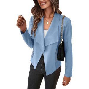 imagePRETTYGARDEN Womens Faux Suede Jackets 2025 Spring Fall Clothes Long Sleeve Open Front Cropped Coat OutwearLight Blue