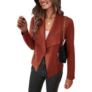 imagePRETTYGARDEN Womens Faux Suede Jackets 2025 Spring Fall Clothes Long Sleeve Open Front Cropped Coat OutwearRust Red