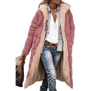 imagePRETTYGARDEN Womens 2025 Winter Fashion Clothes Oversized Shearling Fleece Long Coats JacketsBrick Red