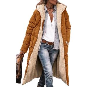 imagePRETTYGARDEN Womens 2025 Winter Fashion Clothes Oversized Shearling Fleece Long Coats JacketsBrown