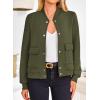 imagePRETTYGARDEN Womens Bomber Jackets Winter Trendy Varsity Jackets Shackets Button Down Cropped Coats with PocketsArmy Green