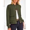 imagePRETTYGARDEN Womens Bomber Jackets Winter Trendy Varsity Jackets Shackets Button Down Cropped Coats with PocketsArmy Green