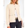 imagePRETTYGARDEN Womens Bomber Jackets Winter Trendy Varsity Jackets Shackets Button Down Cropped Coats with PocketsBeige