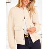 imagePRETTYGARDEN Womens Bomber Jackets Winter Trendy Varsity Jackets Shackets Button Down Cropped Coats with PocketsBeige