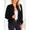 imagePRETTYGARDEN Womens Bomber Jackets Winter Trendy Varsity Jackets Shackets Button Down Cropped Coats with PocketsBlack