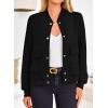 imagePRETTYGARDEN Womens Bomber Jackets Winter Trendy Varsity Jackets Shackets Button Down Cropped Coats with PocketsBlack