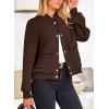 imagePRETTYGARDEN Womens Bomber Jackets Winter Trendy Varsity Jackets Shackets Button Down Cropped Coats with PocketsCoffee