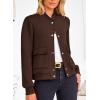 imagePRETTYGARDEN Womens Bomber Jackets Winter Trendy Varsity Jackets Shackets Button Down Cropped Coats with PocketsCoffee