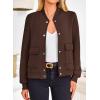 imagePRETTYGARDEN Womens Bomber Jackets Winter Trendy Varsity Jackets Shackets Button Down Cropped Coats with PocketsCoffee