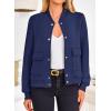 imagePRETTYGARDEN Womens Bomber Jackets Winter Trendy Varsity Jackets Shackets Button Down Cropped Coats with PocketsDark Blue