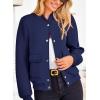 imagePRETTYGARDEN Womens Bomber Jackets Winter Trendy Varsity Jackets Shackets Button Down Cropped Coats with PocketsDark Blue