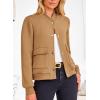 imagePRETTYGARDEN Womens Bomber Jackets Winter Trendy Varsity Jackets Shackets Button Down Cropped Coats with PocketsKhaki