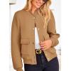 imagePRETTYGARDEN Womens Bomber Jackets Winter Trendy Varsity Jackets Shackets Button Down Cropped Coats with PocketsKhaki