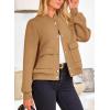 imagePRETTYGARDEN Womens Bomber Jackets Winter Trendy Varsity Jackets Shackets Button Down Cropped Coats with PocketsKhaki