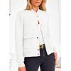imagePRETTYGARDEN Womens Bomber Jackets Winter Trendy Varsity Jackets Shackets Button Down Cropped Coats with PocketsWhite