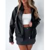 imagePRETTYGARDEN Womens Faux Leather Jackets 2025 Spring Bomber Jacket Zip Up Motorcycle Coats Long Sleeve Winter ClothesBlack