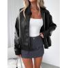 imagePRETTYGARDEN Womens Faux Leather Jackets 2025 Spring Bomber Jacket Zip Up Motorcycle Coats Long Sleeve Winter ClothesBlack