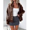 imagePRETTYGARDEN Womens Faux Leather Jackets 2025 Spring Bomber Jacket Zip Up Motorcycle Coats Long Sleeve Winter ClothesCoffee