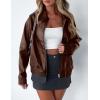 imagePRETTYGARDEN Womens Faux Leather Jackets 2025 Spring Bomber Jacket Zip Up Motorcycle Coats Long Sleeve Winter ClothesCoffee