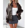 imagePRETTYGARDEN Womens Faux Leather Jackets 2025 Spring Bomber Jacket Zip Up Motorcycle Coats Long Sleeve Winter ClothesDark Grey
