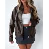 imagePRETTYGARDEN Womens Faux Leather Jackets 2025 Spring Bomber Jacket Zip Up Motorcycle Coats Long Sleeve Winter ClothesDark Grey
