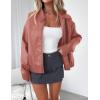 imagePRETTYGARDEN Womens Faux Leather Jackets 2025 Spring Bomber Jacket Zip Up Motorcycle Coats Long Sleeve Winter ClothesDark Pink