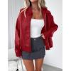 imagePRETTYGARDEN Womens Faux Leather Jackets 2025 Spring Bomber Jacket Zip Up Motorcycle Coats Long Sleeve Winter ClothesDark Red