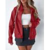 imagePRETTYGARDEN Womens Faux Leather Jackets 2025 Spring Bomber Jacket Zip Up Motorcycle Coats Long Sleeve Winter ClothesDark Red