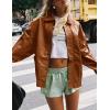 imagePRETTYGARDEN Womens Faux Leather Motorcycle Jacket Trendy Fall Spring Clothes Oversized Zip Up Winter Coat OuterwearBrown