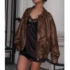 imagePRETTYGARDEN Womens Faux Leather Motorcycle Jacket Trendy Fall Spring Clothes Oversized Zip Up Winter Coat OuterwearStyle2brown