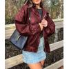 imagePRETTYGARDEN Womens Faux Leather Motorcycle Jacket Trendy Fall Spring Clothes Oversized Zip Up Winter Coat OuterwearStyle2wine Red