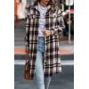 imagePRETTYGARDEN Womens Plaid Shacket 2025 Long Sleeve Button Up Flannel Shirt Winter Tartan Jacket Woolen CoatsBrown
