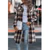 imagePRETTYGARDEN Womens Plaid Shacket 2025 Long Sleeve Button Up Flannel Shirt Winter Tartan Jacket Woolen CoatsBrown